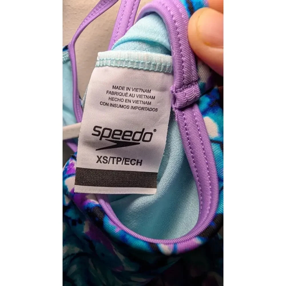 Speedo Blue and Purple Racerback One-Piece Swimsuit Girls Size XS